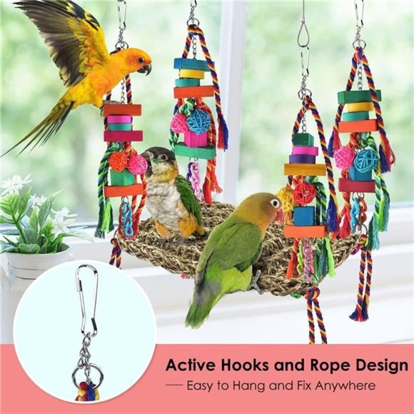 Bird Toys,Bird Foraging Wall Toy LargeSize Seagrass Woven Climbing Hammock Swing - Picture 3 of 6